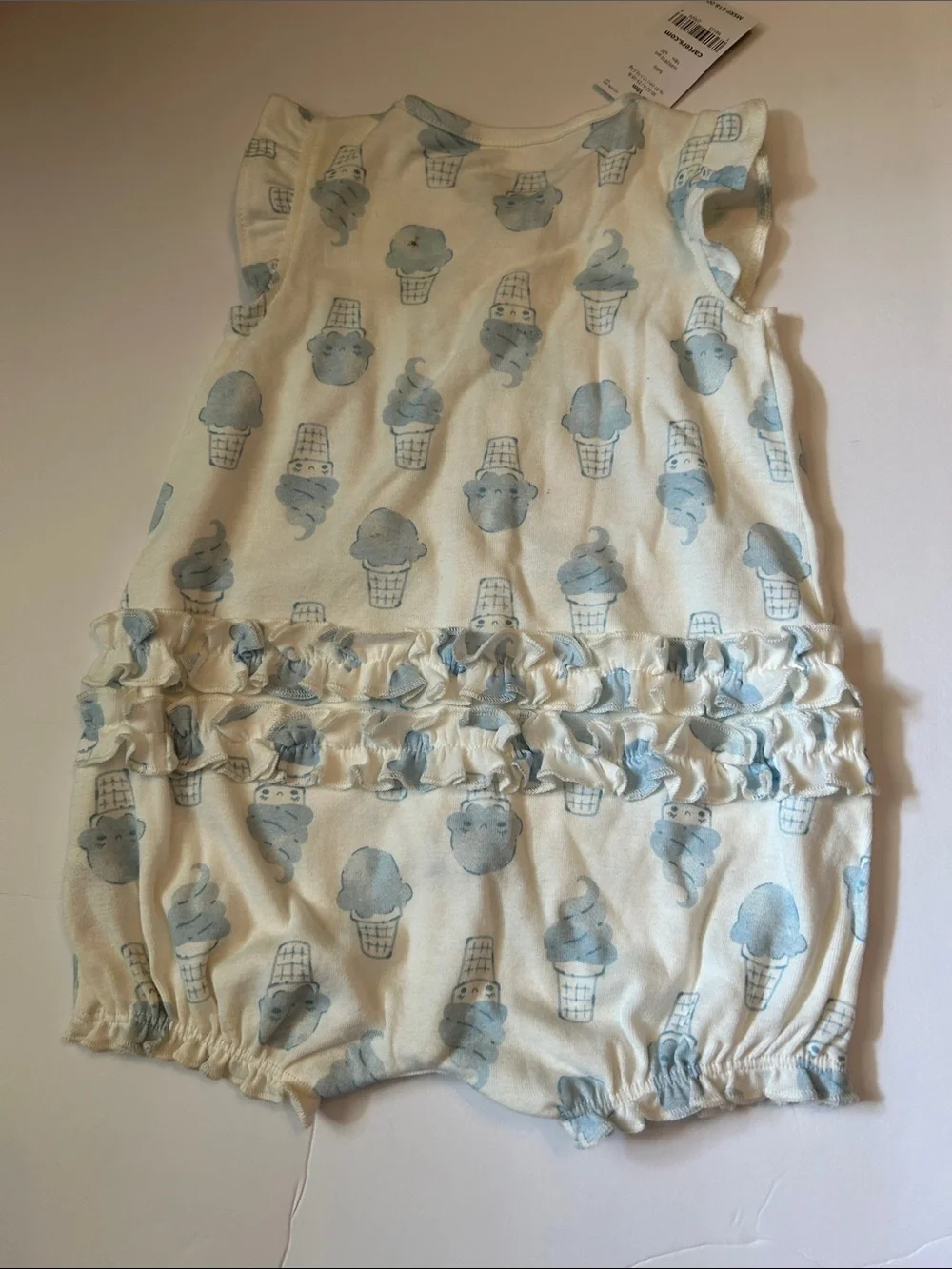 💐 10 for $50 Carter's White Romper with Light Blue Ice Cream Print